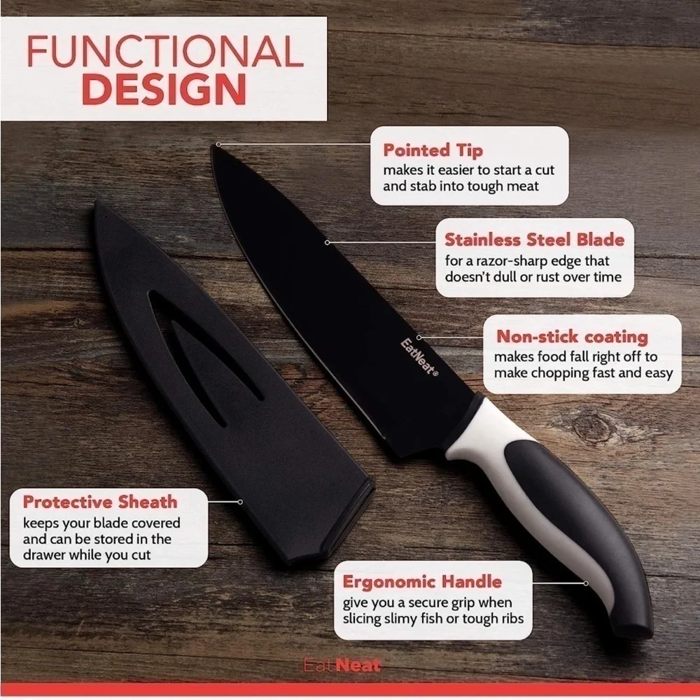 Brand New 12 Piece Kitchen Knife Set Safety Sheaths Cutting Board Sharpener